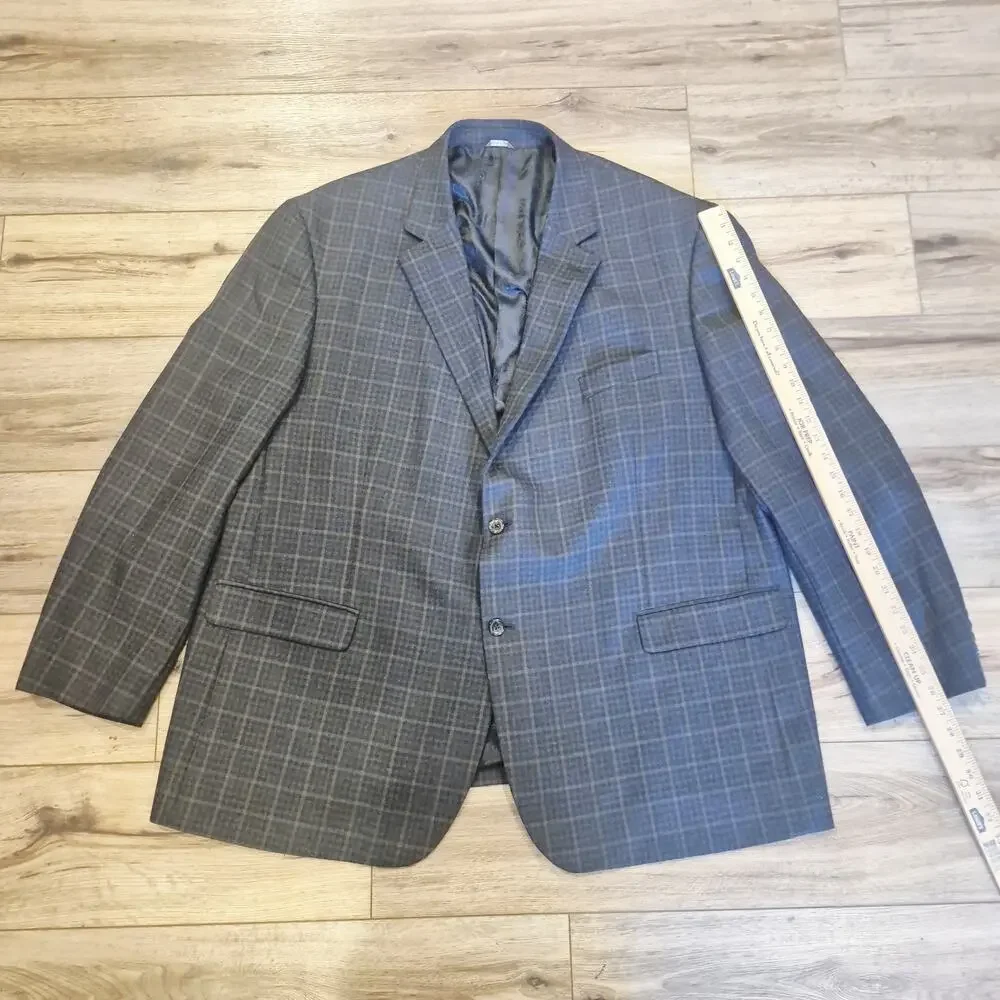 Oak Hill Mens Sport Coat Blazer 3XLT 54/56 Gray Plaid Wool Blend Big Tall